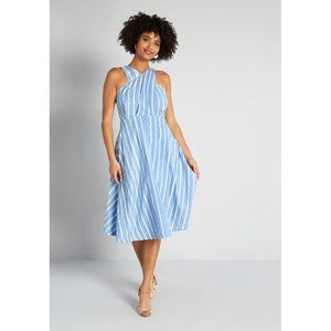 NWT Emily & Fin Womens XL Midi Dress Modcloth Good Times & Blue A-line